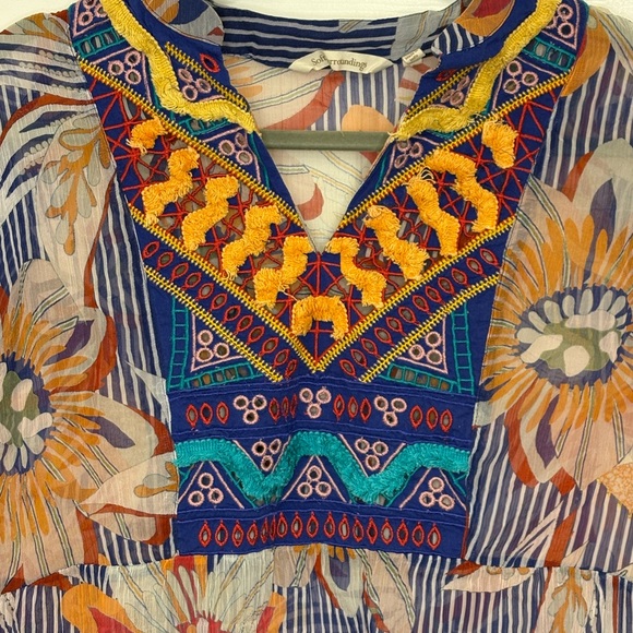 Soft Surroundings Navy Blue Orange Floral Embroidered Tunic Top Boho XL - Picture 7 of 8